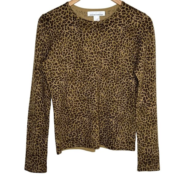 Jones New York Leopard Print Sweater Small Crewneck Knit Fall Layering - Picture 1 of 11